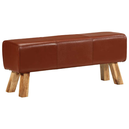 Gym Bok Bench Brown 110 cm Real Leather and Solid Wood Mango