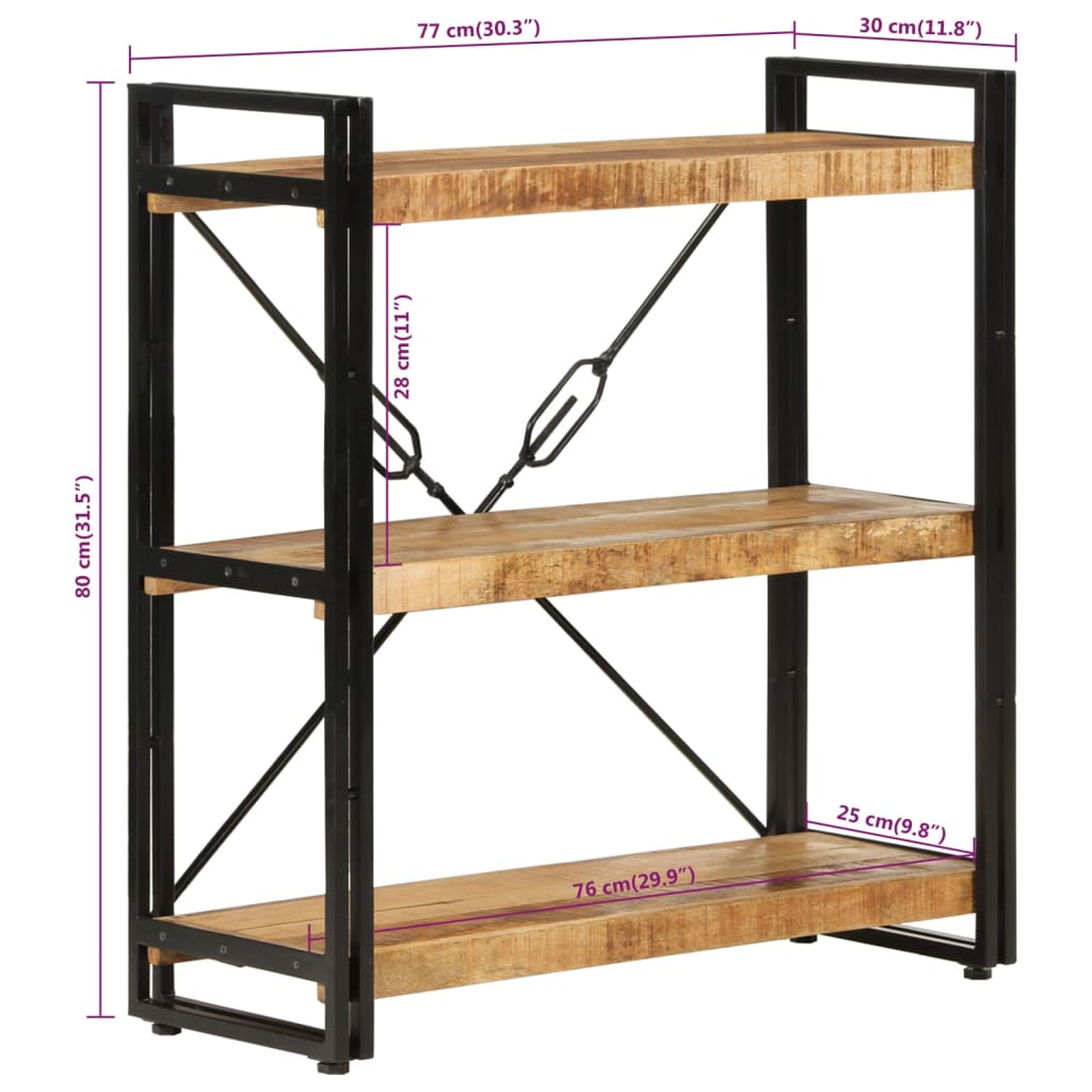 3-Tier Bookcase 77x30x80 cm Solid Wood Mango and Iron