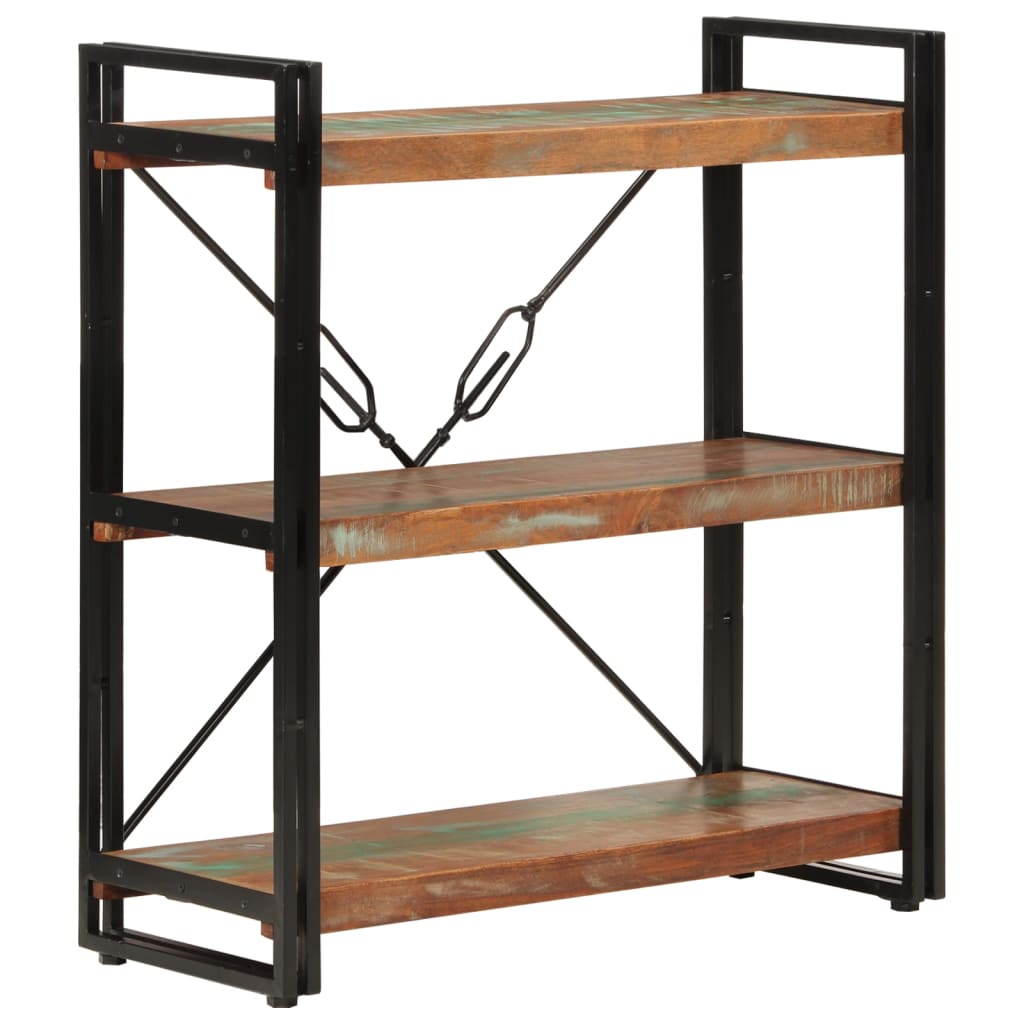 3-Tier Bookcase 77x30x80 cm Solid Wood Reclaimed and Iron