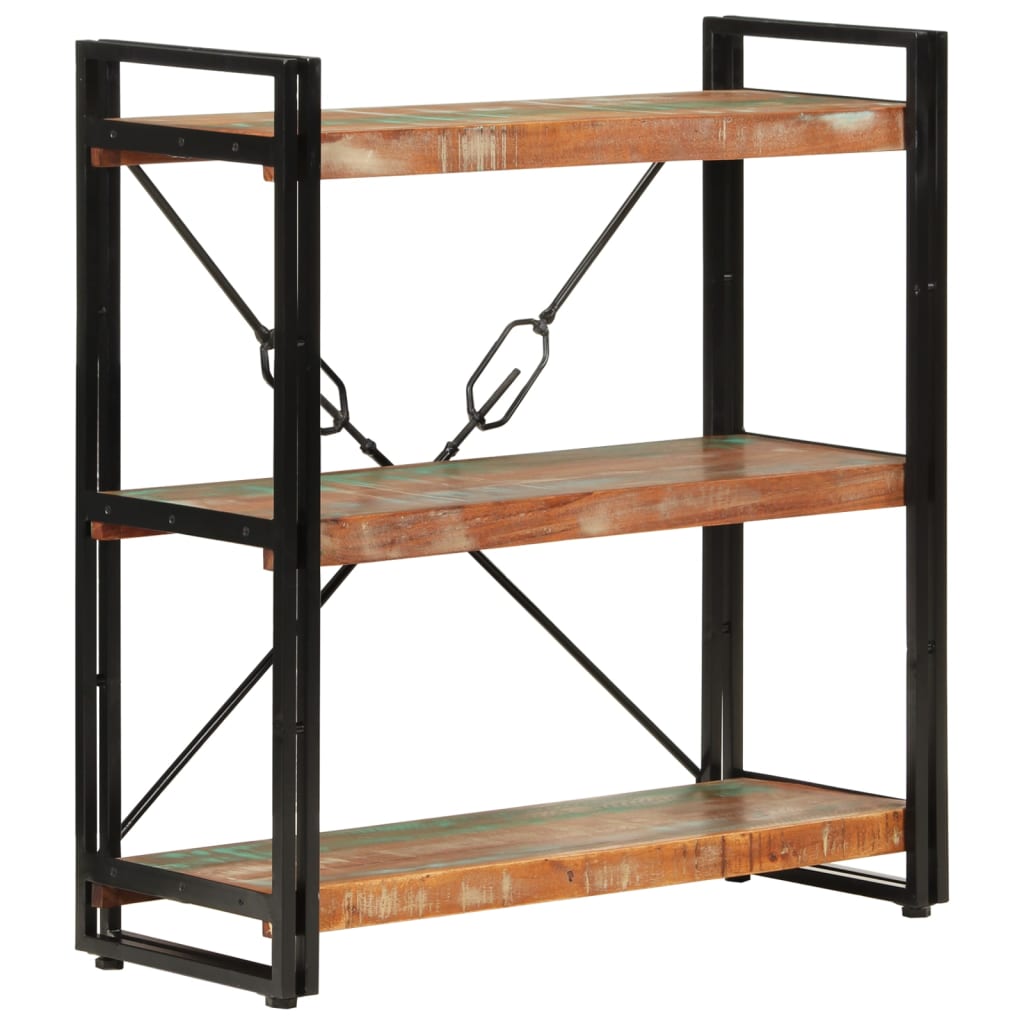 3-Tier Bookcase 77x30x80 cm Solid Wood Reclaimed and Iron