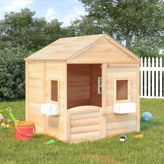 Playhouse with Lockable Door and Flower Pots Solid Wood Fir