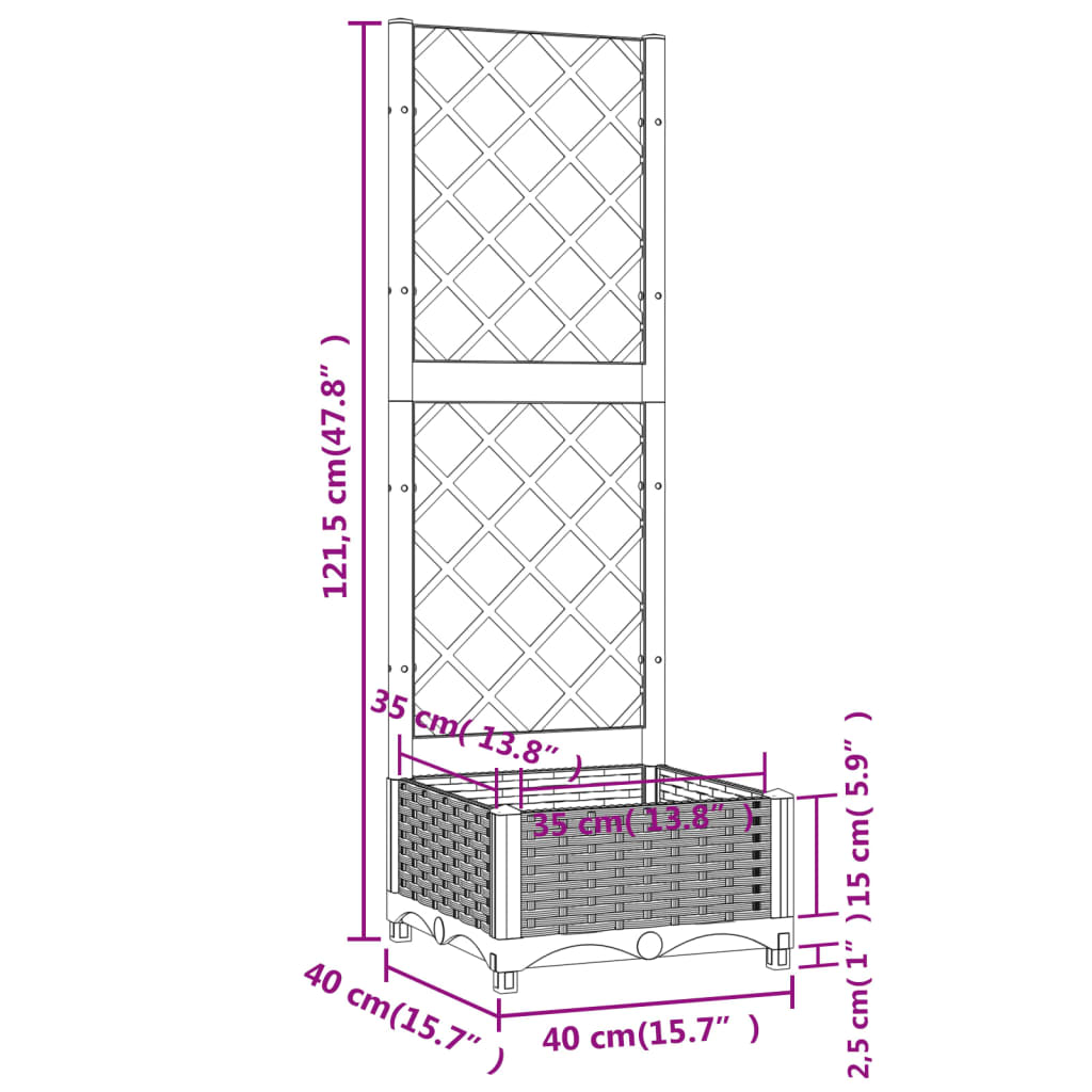 Garden Planter with Trellis Light Grey 40x40x121.5 cm PP