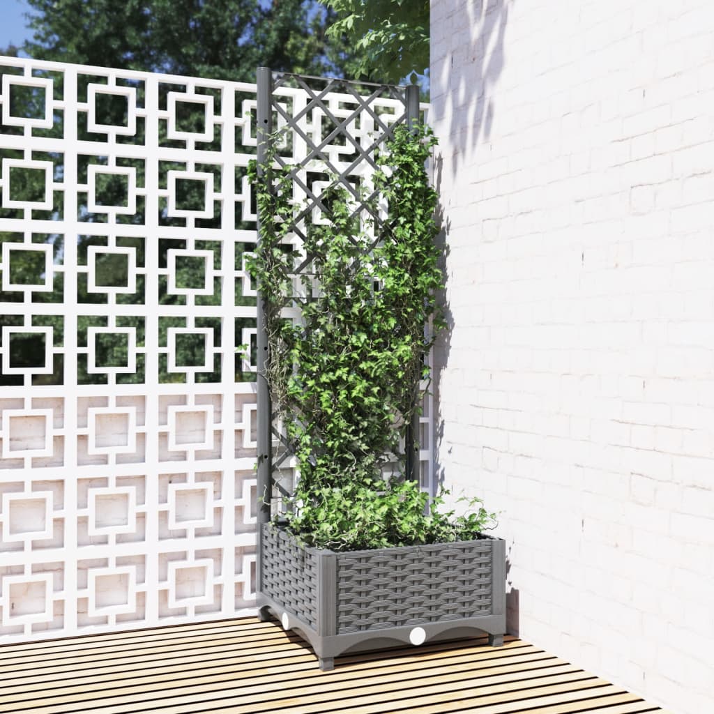 Garden Planter with Trellis Light Grey 40x40x121.5 cm PP