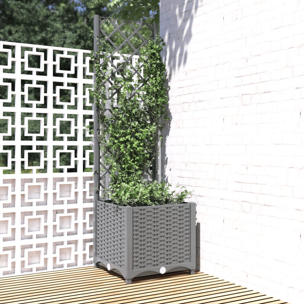 Garden Planter with Trellis Light Grey 40x40x136 cm PP