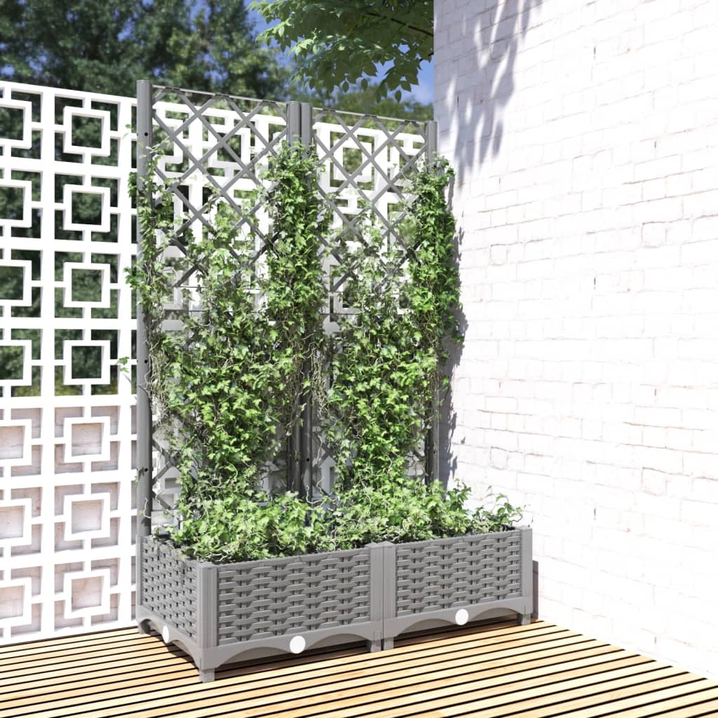 Garden Planter with Trellis Light Grey 80x40x121.5 cm PP