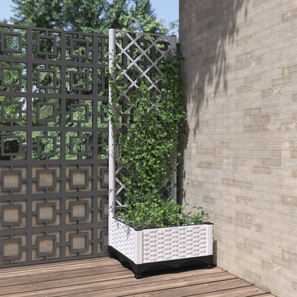 Garden Planter with Trellis White 40x40x121.5 cm PP