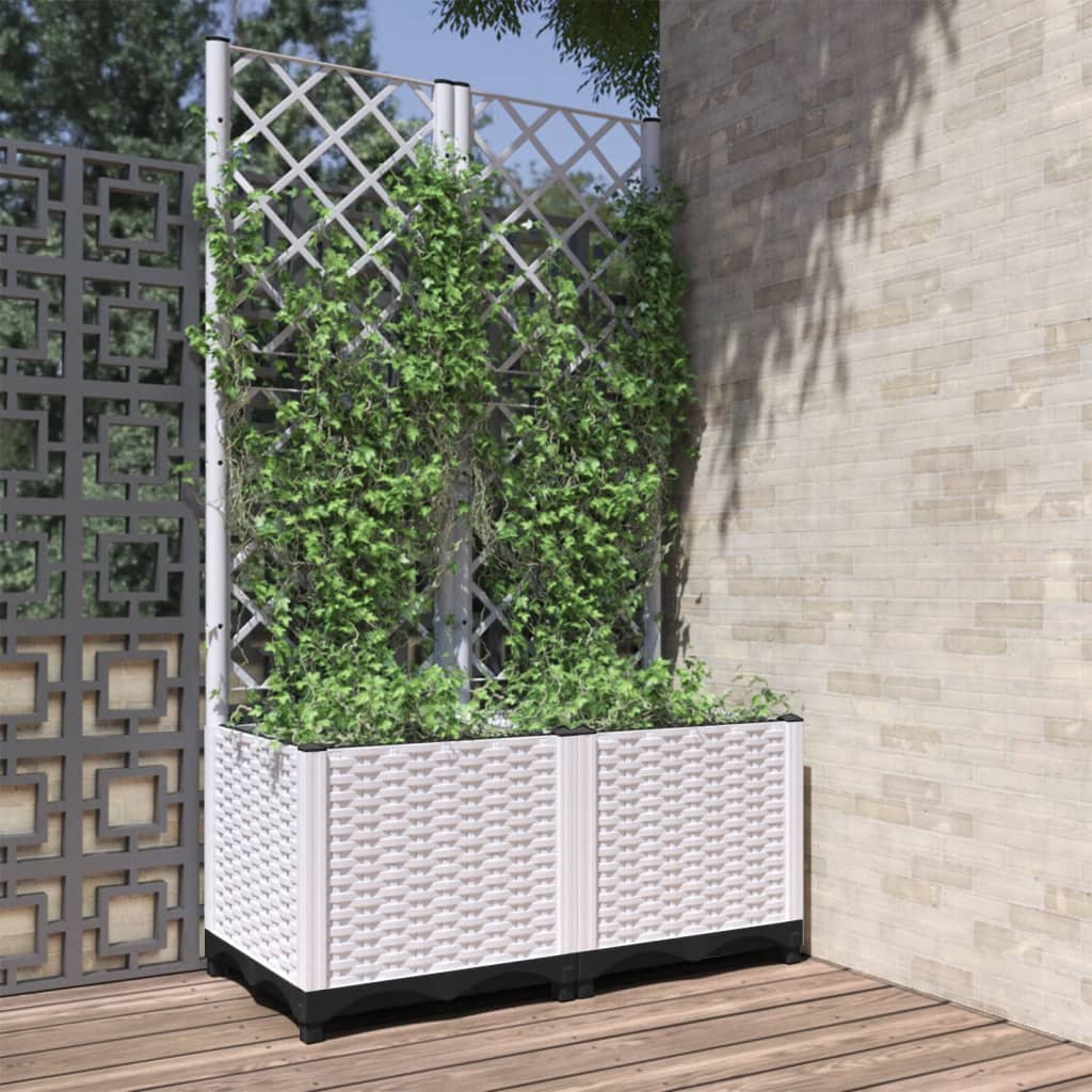 Garden Planter with Trellis White 80x40x136 cm PP