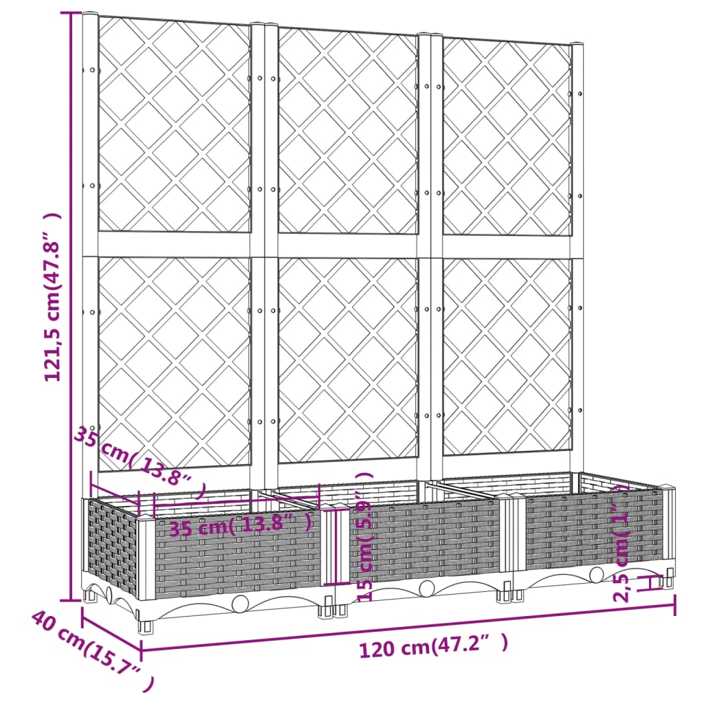 Garden Planter with Trellis White 120x40x121.5 cm PP