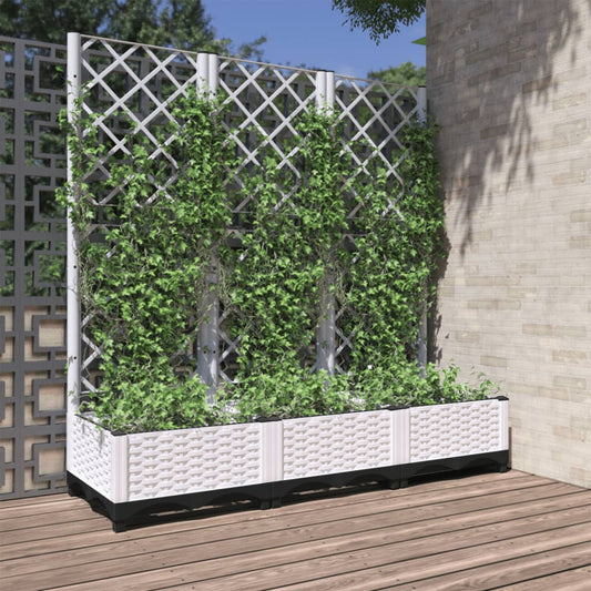 Garden Planter with Trellis White 120x40x121.5 cm PP