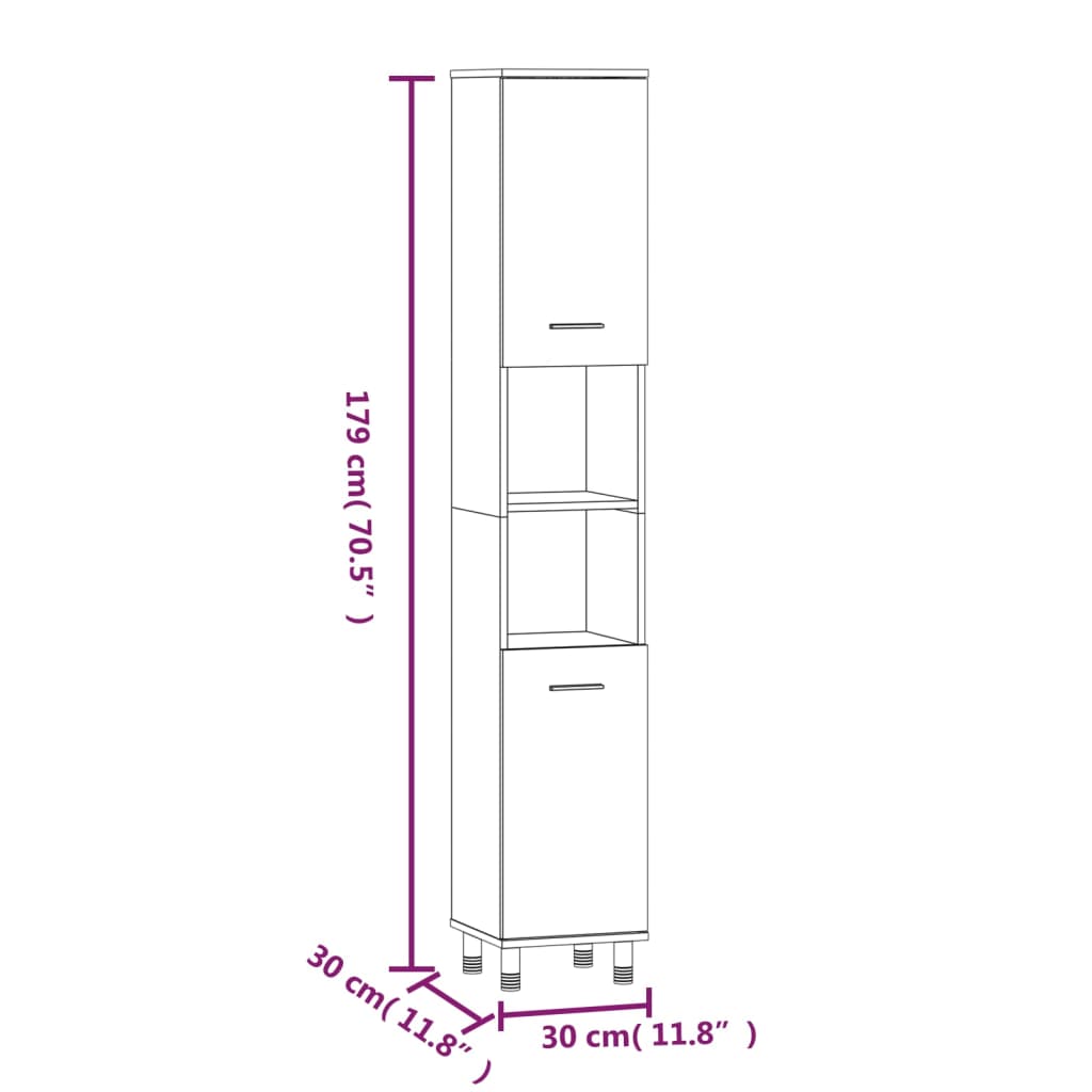 Bathroom Cabinet Grey Sonoma 30x30x179 cm Engineered Wood