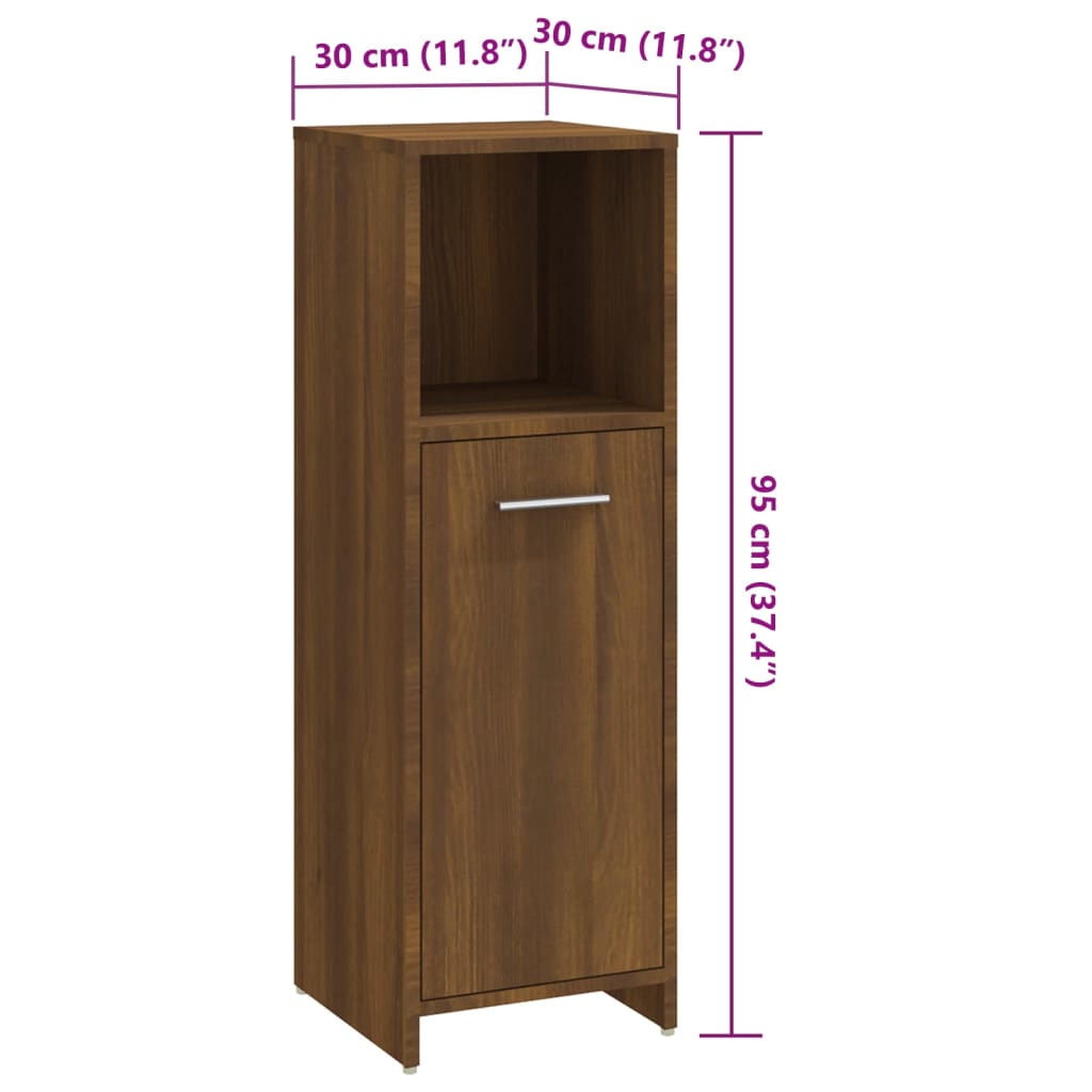 Bathroom Cabinet Brown Oak 30x30x95 cm Engineered Wood