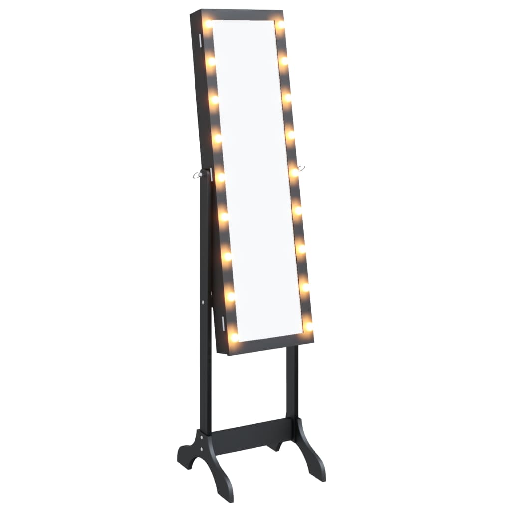 Free-Standing Mirror with LED Black 34x37x146 cm