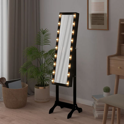 Free-Standing Mirror with LED Black 34x37x146 cm