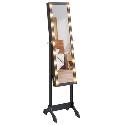 Free-Standing Mirror with LED Black 34x37x146 cm