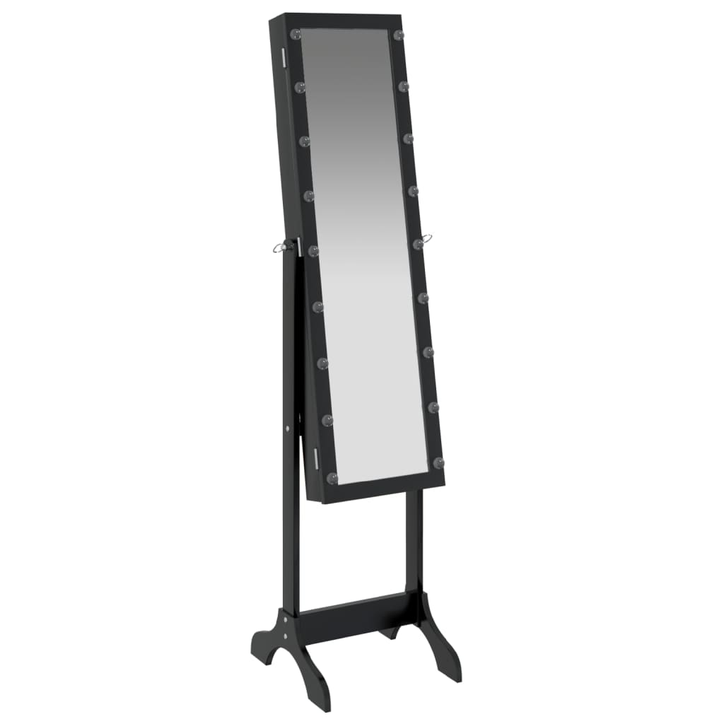 Free-Standing Mirror with LED Black 34x37x146 cm