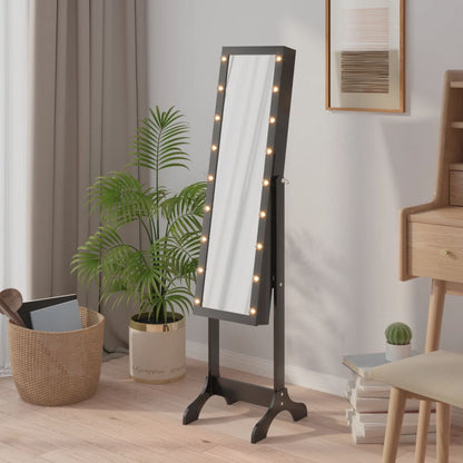 Free-Standing Mirror with LED Black 34x37x146 cm