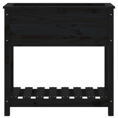 Planter with Shelf Black 82.5x34.5x81 cm Solid Wood Pine