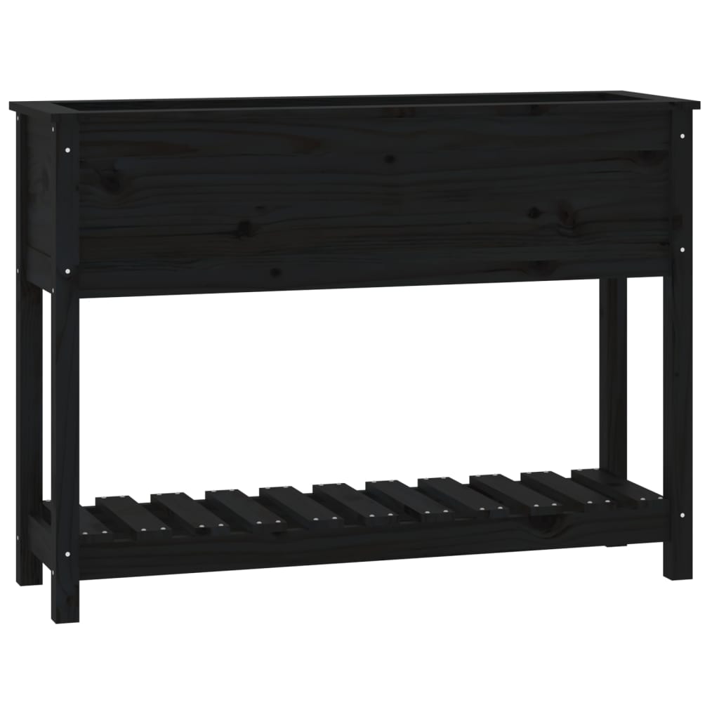 Planter with Shelf Black 111.5x34.5x81 cm Solid Wood Pine