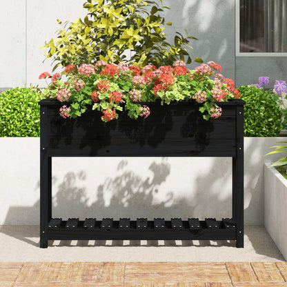 Planter with Shelf Black 111.5x34.5x81 cm Solid Wood Pine