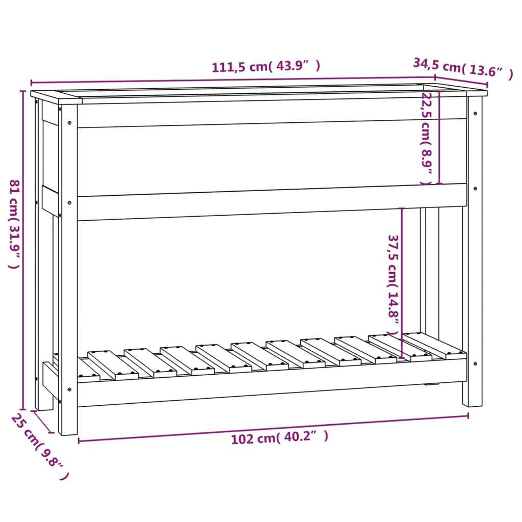 Planter with Shelf Black 111.5x34.5x81 cm Solid Wood Pine