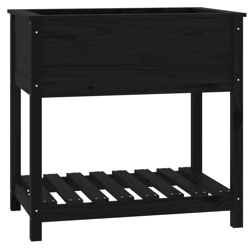 Planter with Shelf Black 82.5x54x81 cm Solid Wood Pine