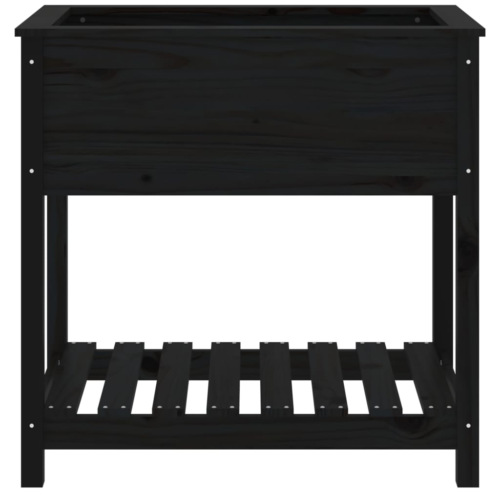 Planter with Shelf Black 82.5x54x81 cm Solid Wood Pine