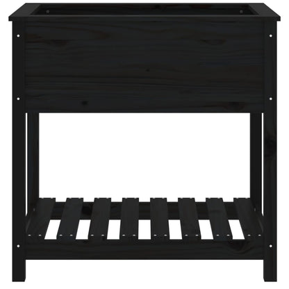 Planter with Shelf Black 82.5x54x81 cm Solid Wood Pine