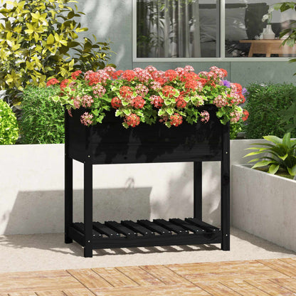 Planter with Shelf Black 82.5x54x81 cm Solid Wood Pine