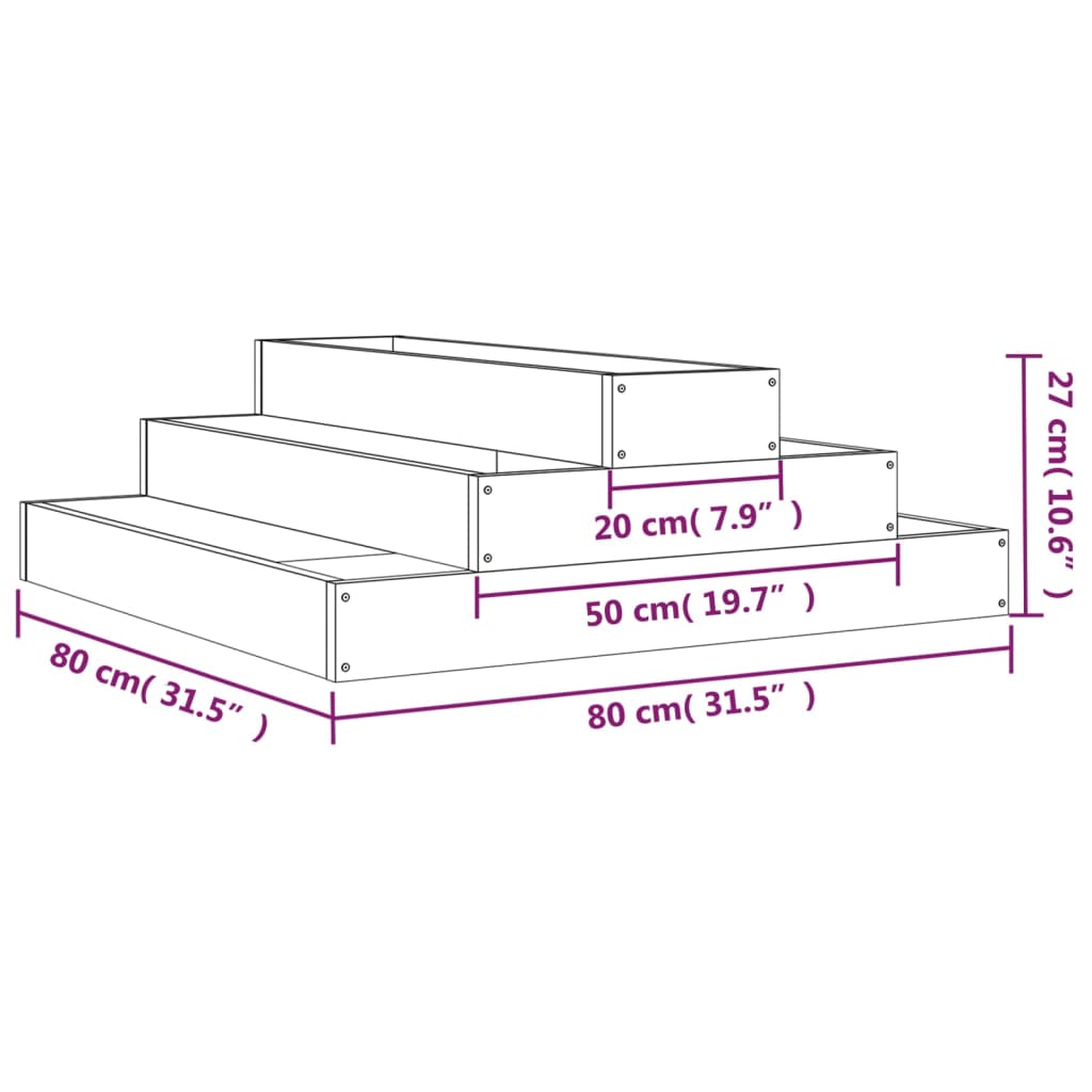 Planter Black 80x80x27 cm Solid Wood Pine