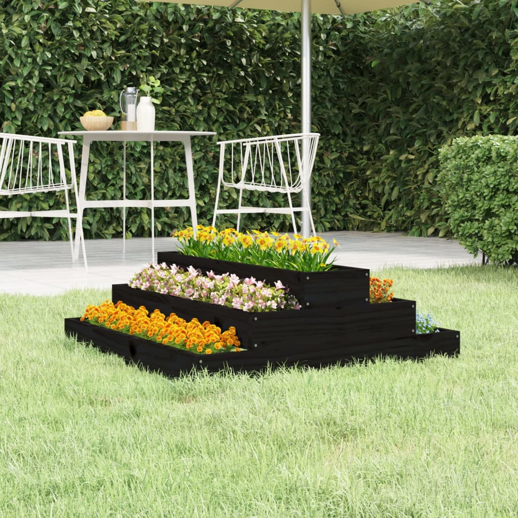 Planter Black 80x80x27 cm Solid Wood Pine