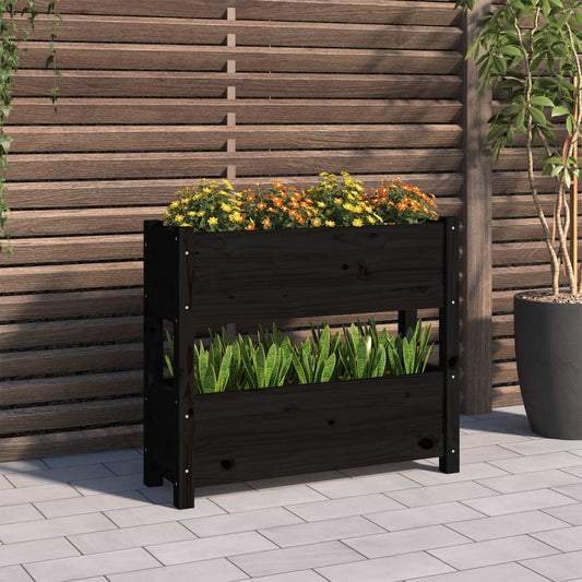 Planter Black 77x25x66 cm Solid Wood Pine