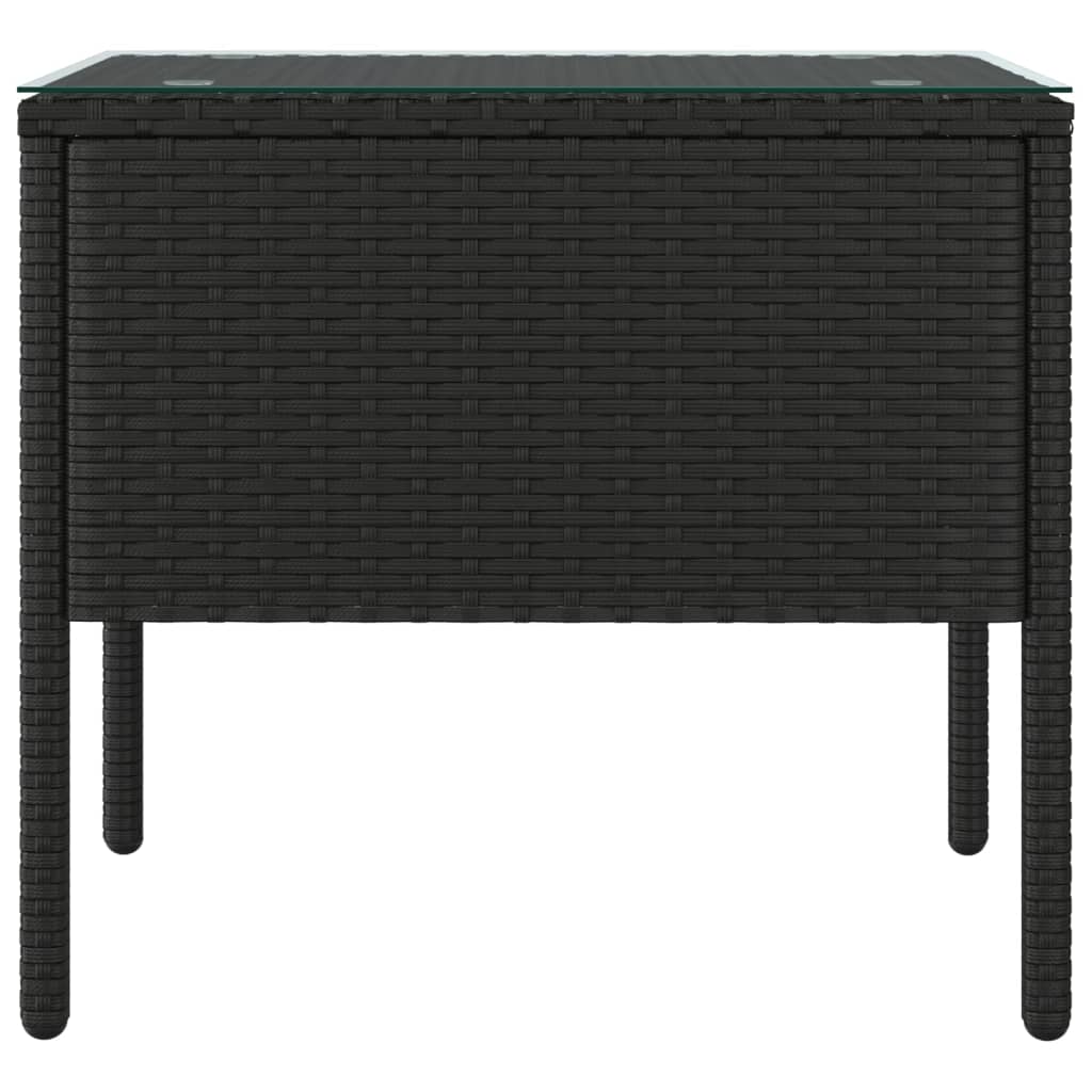 Side Table Black 53x37x48 cm Poly Rattan and Tempered Glass