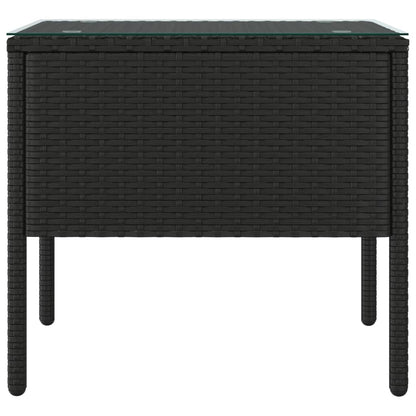 Side Table Black 53x37x48 cm Poly Rattan and Tempered Glass