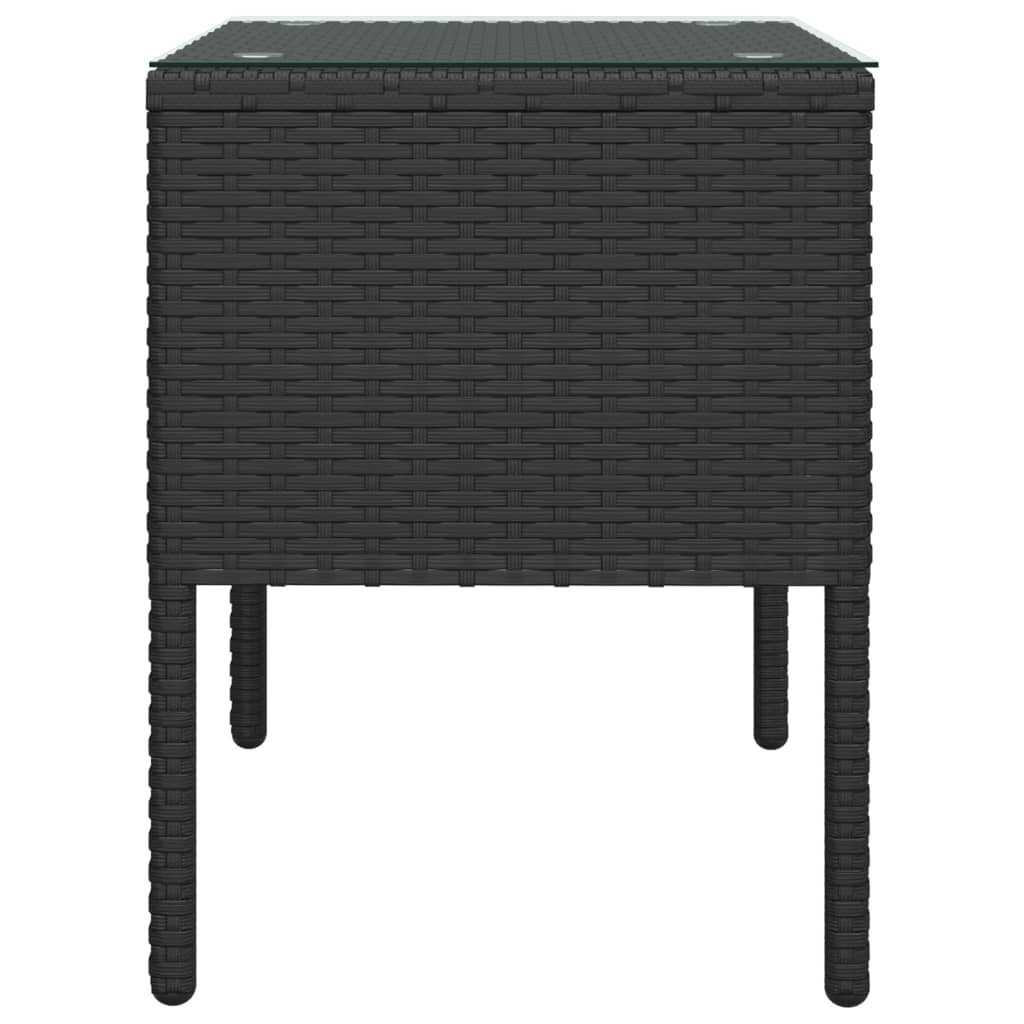 Side Table Black 53x37x48 cm Poly Rattan and Tempered Glass