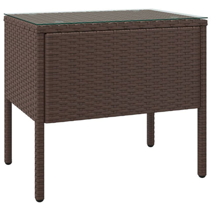 Side Table Brown 53x37x48 cm Poly Rattan and Tempered Glass