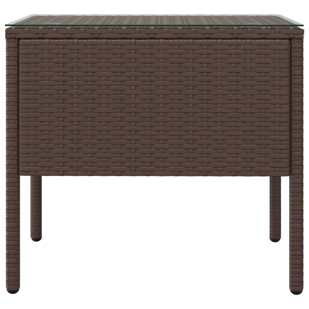 Side Table Brown 53x37x48 cm Poly Rattan and Tempered Glass