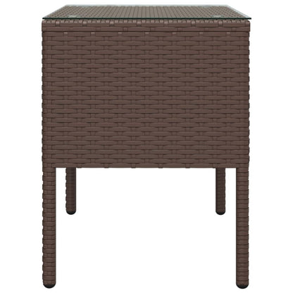 Side Table Brown 53x37x48 cm Poly Rattan and Tempered Glass