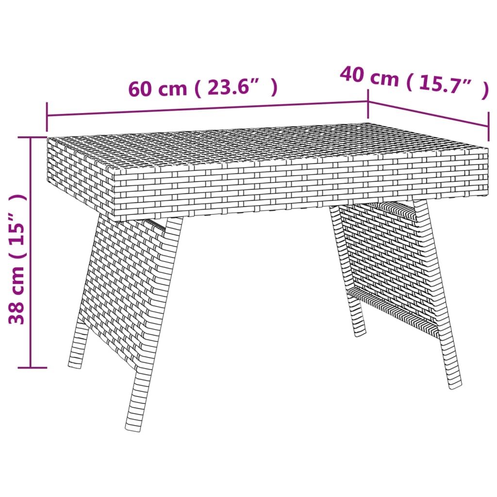 Foldable Side Table Brown 60x40x38 cm Poly Rattan