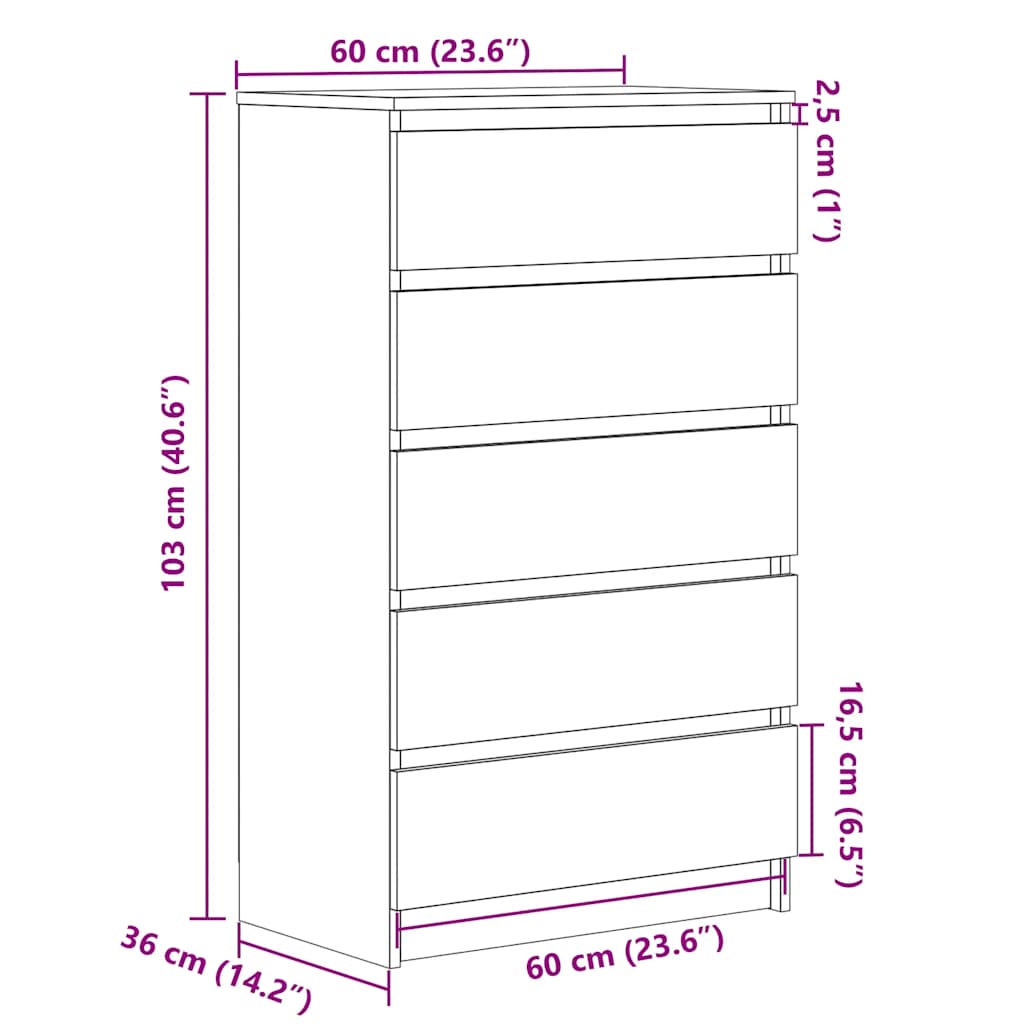 Drawer Cabinet Smoked Oak 60x36x103 cm Engineered Wood