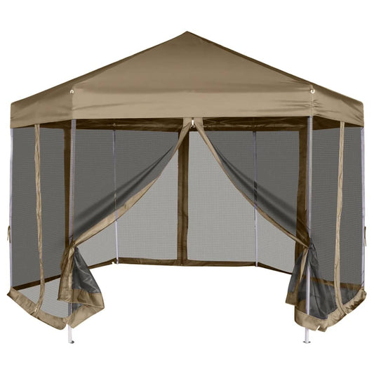 Hexagonal Pop-Up Marquee with Sidewalls 3.6x3.1 m Taupe 220g/m²