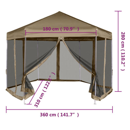 Hexagonal Pop-Up Marquee with Sidewalls 3.6x3.1 m Taupe 220g/m²