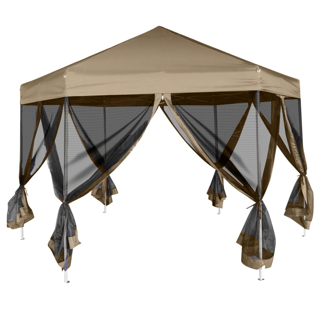 Hexagonal Pop-Up Marquee with Sidewalls 3.6x3.1 m Taupe 220g/m²