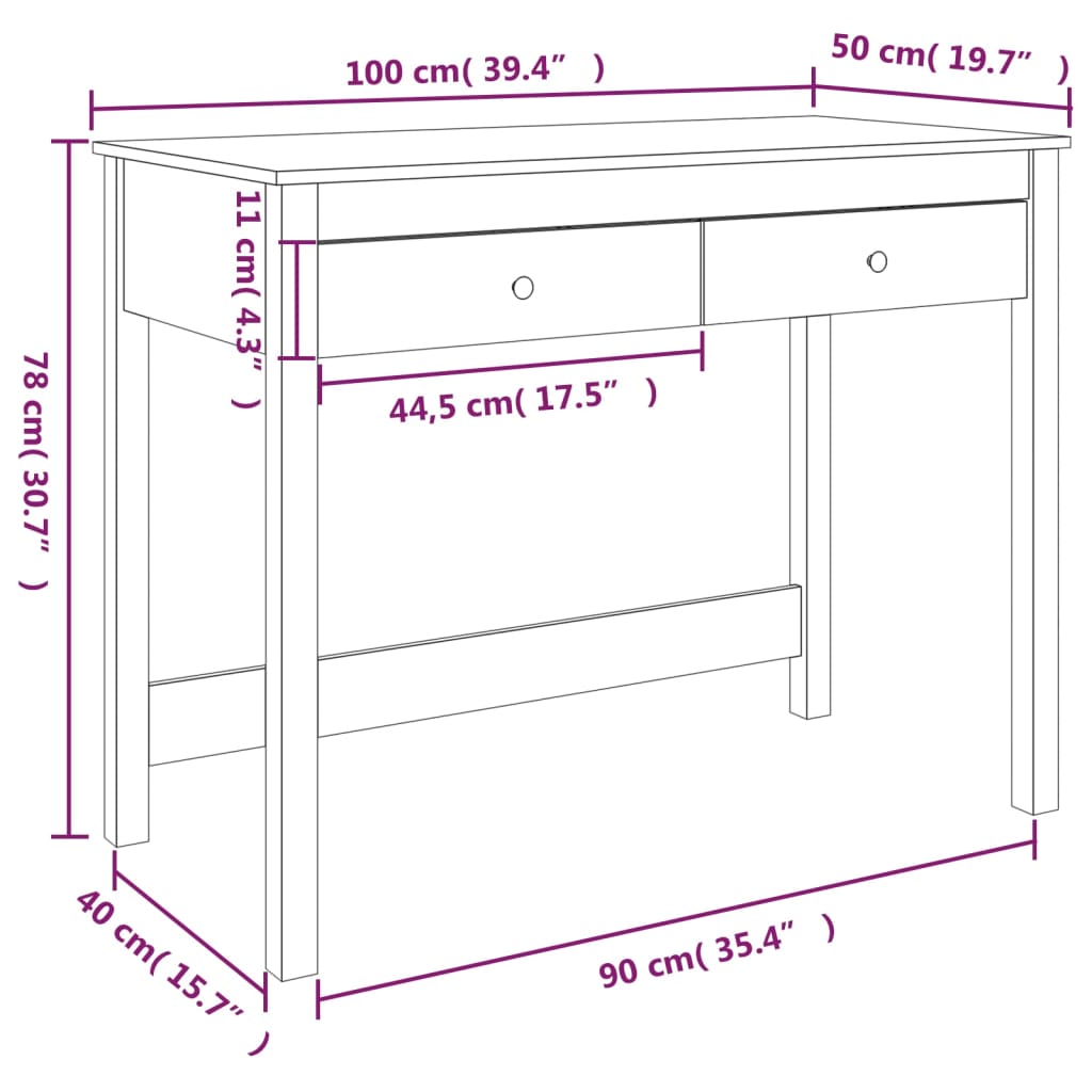 Desk with Drawers 100x50x78 cm Solid Wood Pine