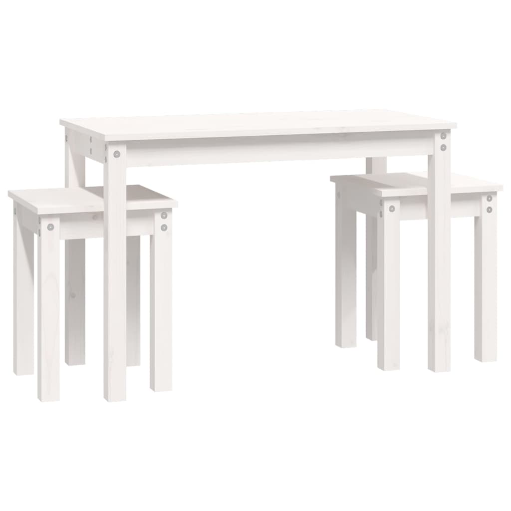 Nesting Tables 3 pcs White Solid Wood Pine