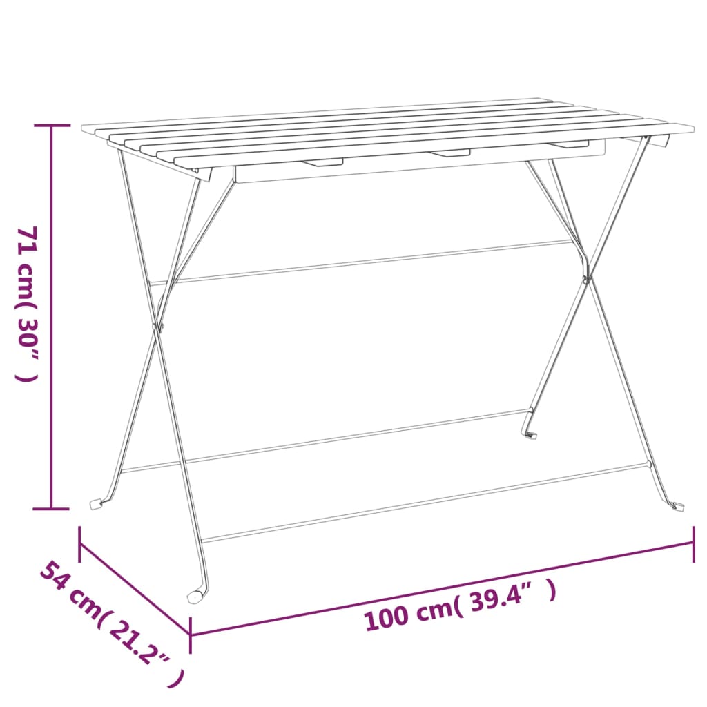 Folding Bistro Table 100x54x71 cm Solid Wood Acacia and Steel