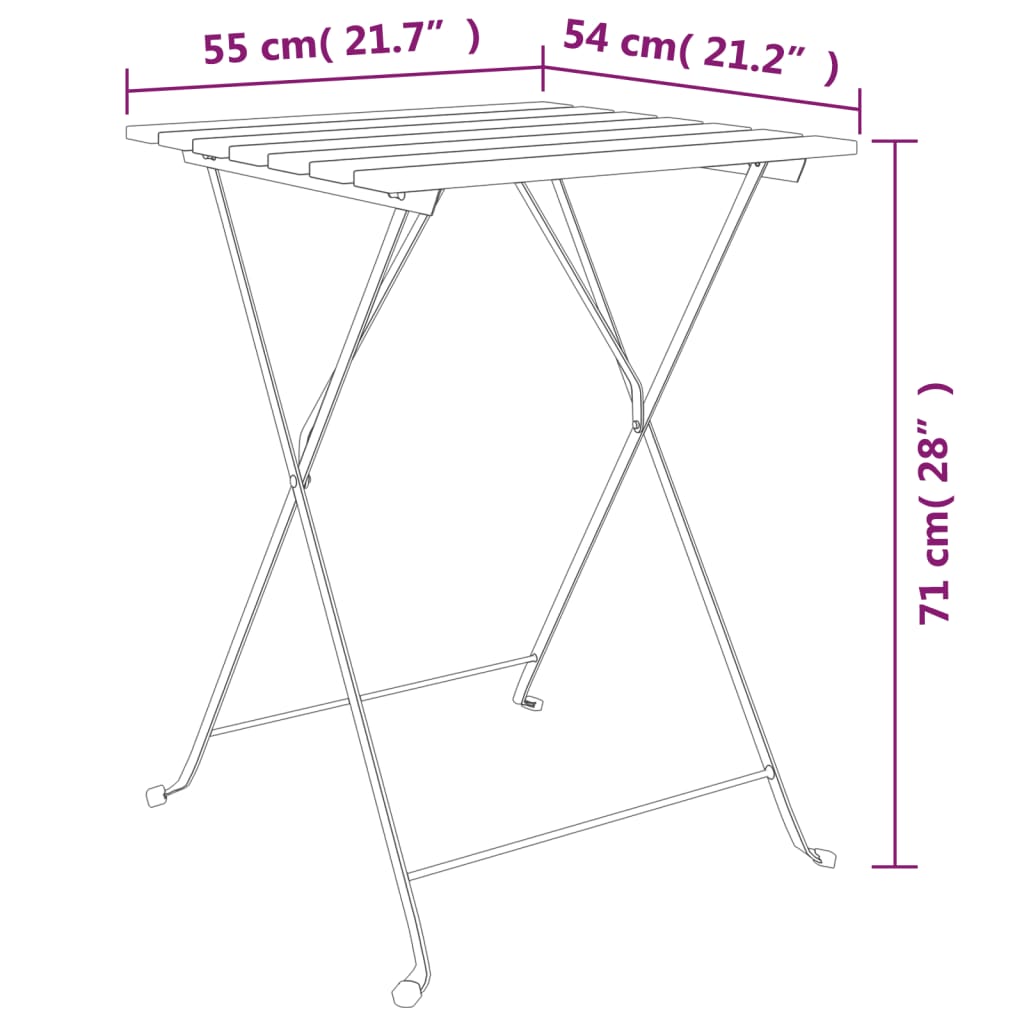 3 Piece Folding Bistro Set Solid Wood Teak and Steel