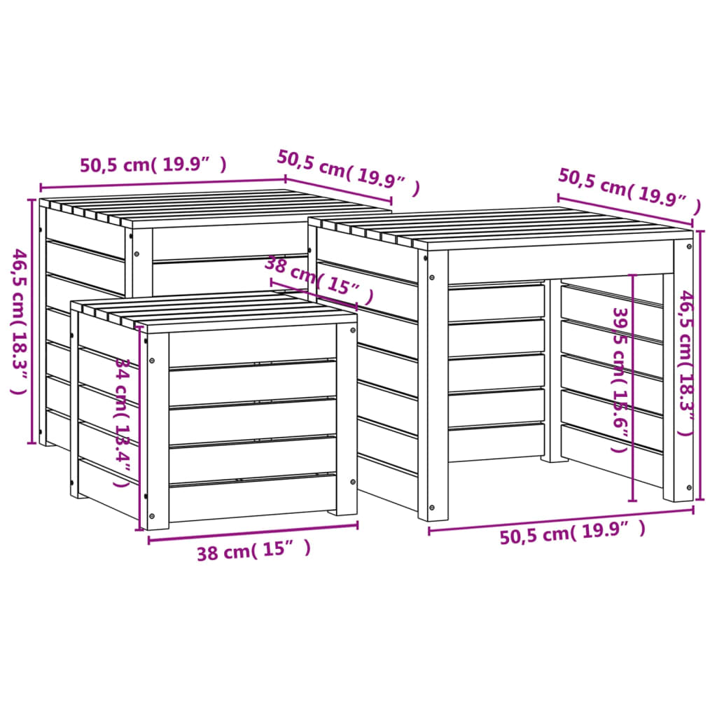 3 Piece Garden Box Set Solid Wood Pine