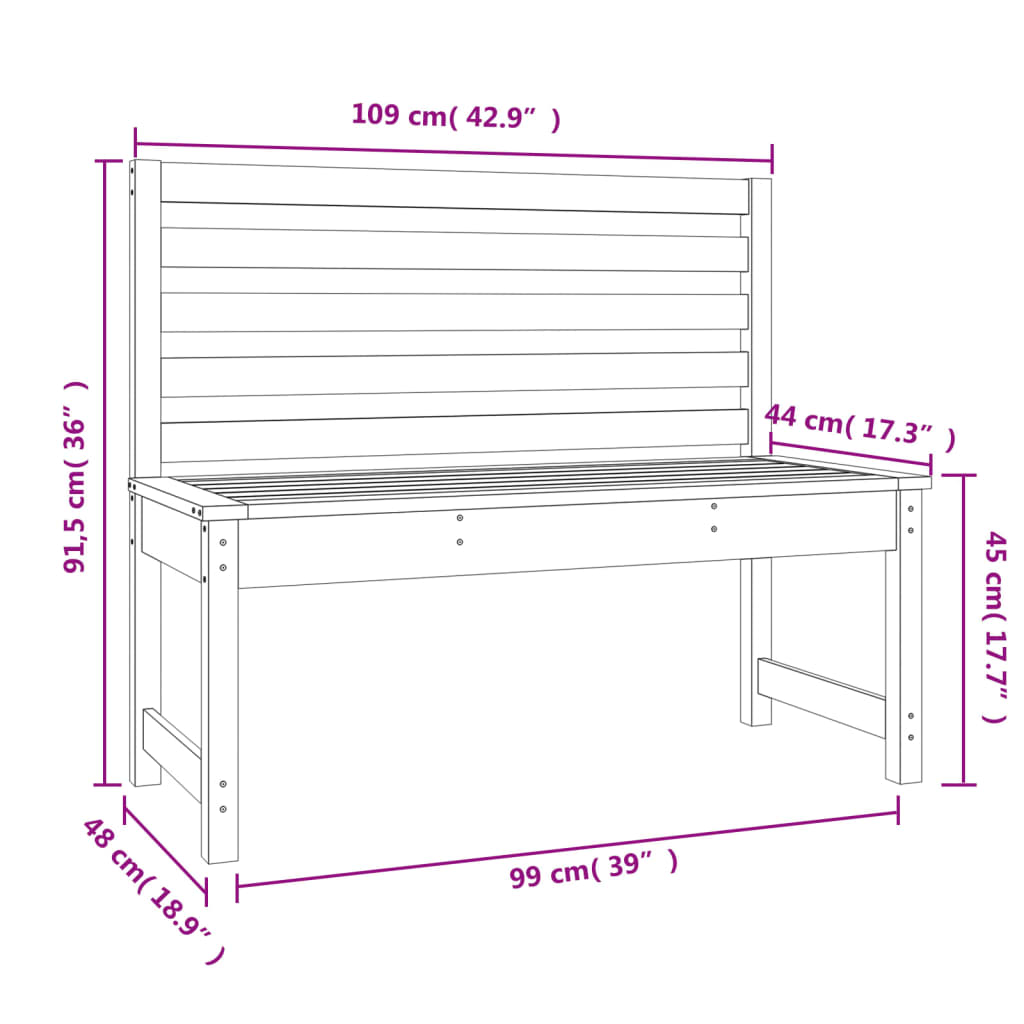 Garden Bench Honey Brown 109 cm Solid Wood Pine