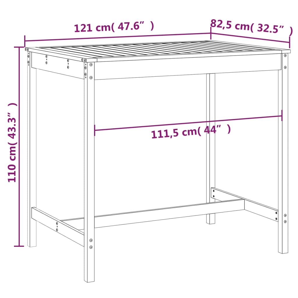 Garden Table 121x82.5x110 cm Solid Wood Douglas