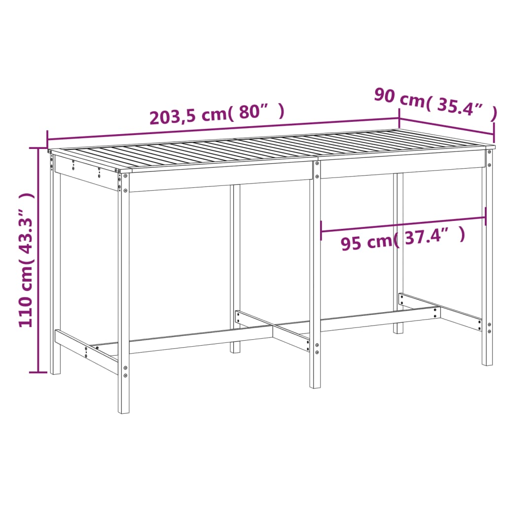 Garden Table Grey 203.5x90x110 cm Solid Wood Pine